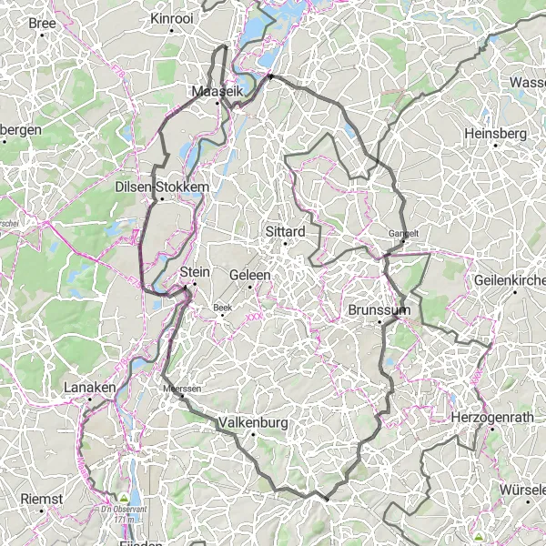 Miniature de la carte de l'inspiration cycliste "Défi routier d'Aasterberg à Ophoven" dans la Prov. Limburg (BE), Belgium. Générée par le planificateur d'itinéraire cycliste Tarmacs.app