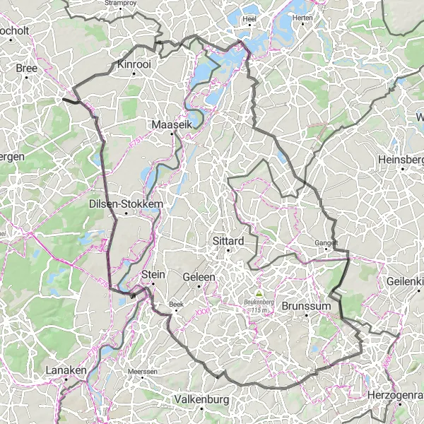 Miniature de la carte de l'inspiration cycliste "Parcours Limbourg Pittoresque" dans la Prov. Limburg (BE), Belgium. Générée par le planificateur d'itinéraire cycliste Tarmacs.app