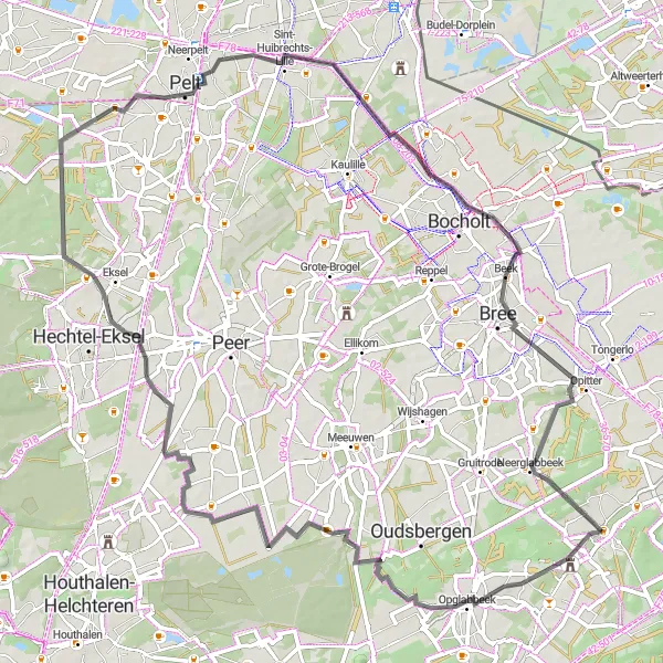 Karten-Miniaturansicht der Radinspiration "Rundfahrt durch Opglabbeek und Umgebung" in Prov. Limburg (BE), Belgium. Erstellt vom Tarmacs.app-Routenplaner für Radtouren