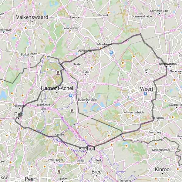 Map miniature of "The Road Explorer Tour" cycling inspiration in Prov. Limburg (BE), Belgium. Generated by Tarmacs.app cycling route planner