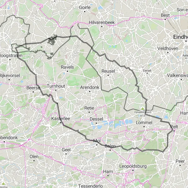 Map miniature of "The Road Cross-Border Epic" cycling inspiration in Prov. Limburg (BE), Belgium. Generated by Tarmacs.app cycling route planner