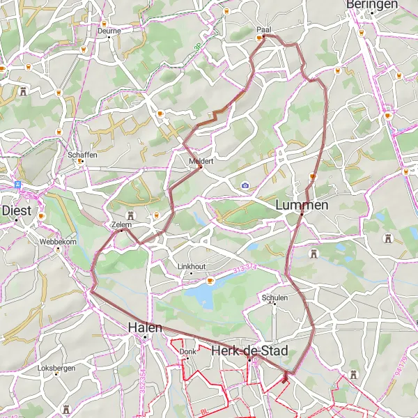 Map miniature of "Gravel Adventure in Herk-de-Stad" cycling inspiration in Prov. Limburg (BE), Belgium. Generated by Tarmacs.app cycling route planner