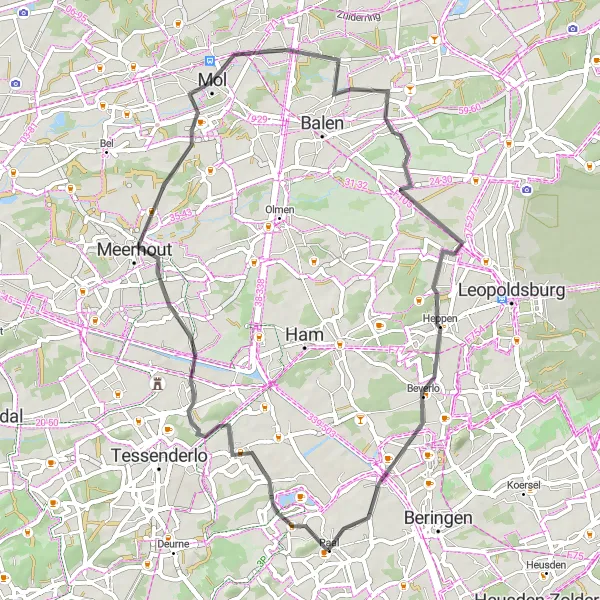 Miniatuurkaart van de fietsinspiratie "Roadroute door Genendijk en Mol" in Prov. Limburg (BE), Belgium. Gemaakt door de Tarmacs.app fietsrouteplanner