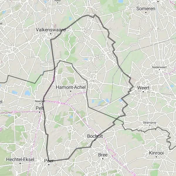 Map miniature of "Pelt and Heeze Adventure" cycling inspiration in Prov. Limburg (BE), Belgium. Generated by Tarmacs.app cycling route planner