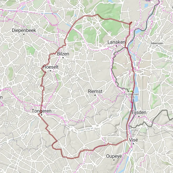 Miniature de la carte de l'inspiration cycliste "Parcours de gravier autour de Zutendaal et Rekem" dans la Prov. Limburg (BE), Belgium. Générée par le planificateur d'itinéraire cycliste Tarmacs.app