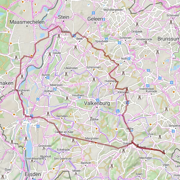 Map miniature of "Round-Trip Gravel Cycling Route: Rekem - "Tank" LVT Buffalo Amphibian Mark IV - Lubosch - Sinselbeek - De Hut - De Krul - Smeermaas - Rekem" cycling inspiration in Prov. Limburg (BE), Belgium. Generated by Tarmacs.app cycling route planner