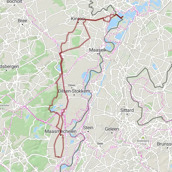 Karten-Miniaturansicht der Radinspiration "Gravelroute 't Ven - Mechelen-aan-de-Maas" in Prov. Limburg (BE), Belgium. Erstellt vom Tarmacs.app-Routenplaner für Radtouren