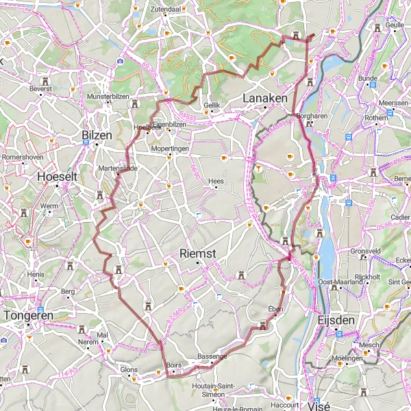 Miniatuurkaart van de fietsinspiratie "Avontuurlijke gravelroute in Limburg" in Prov. Limburg (BE), Belgium. Gemaakt door de Tarmacs.app fietsrouteplanner