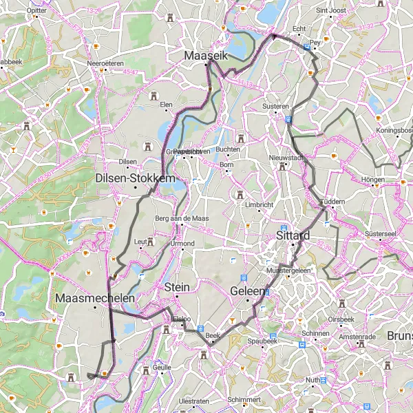 Miniature de la carte de l'inspiration cycliste "Exploration route à Vucht et Elsloo" dans la Prov. Limburg (BE), Belgium. Générée par le planificateur d'itinéraire cycliste Tarmacs.app