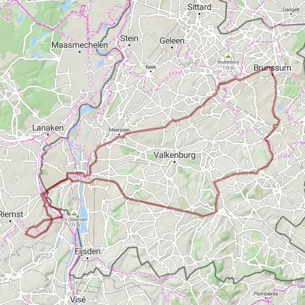 Map miniature of "Gravel Adventure through Riemst" cycling inspiration in Prov. Limburg (BE), Belgium. Generated by Tarmacs.app cycling route planner