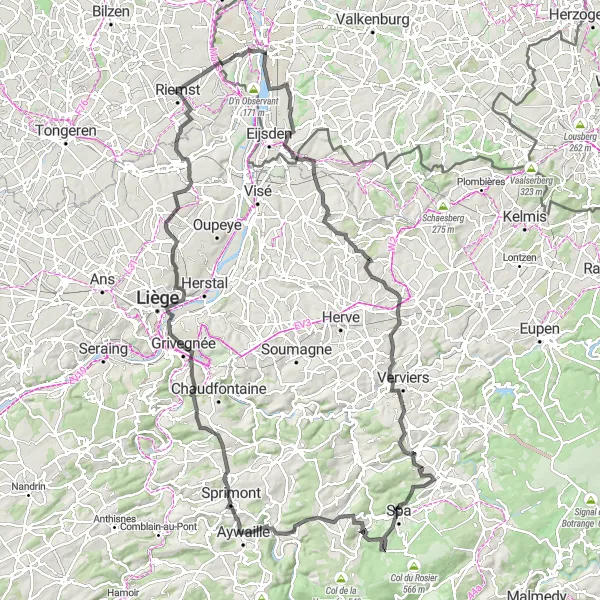 Miniatuurkaart van de fietsinspiratie "Historische Roadtrip door Zuid-Limburg" in Prov. Limburg (BE), Belgium. Gemaakt door de Tarmacs.app fietsrouteplanner