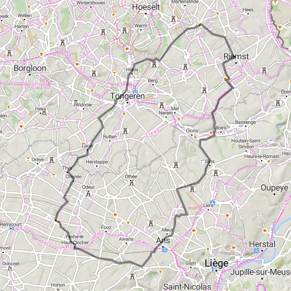 Map miniature of "Scenic Loop through Riemst" cycling inspiration in Prov. Limburg (BE), Belgium. Generated by Tarmacs.app cycling route planner