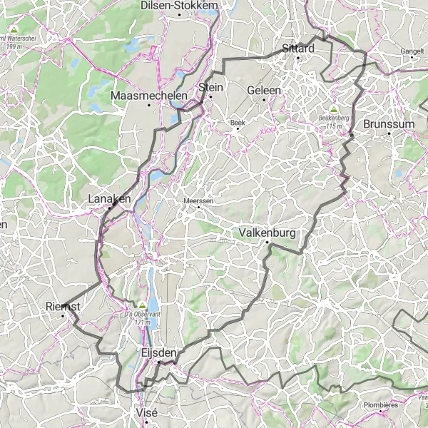 Miniatuurkaart van de fietsinspiratie "Rondrit Vroenhoven - Riemst via Jabeek en Koulen" in Prov. Limburg (BE), Belgium. Gemaakt door de Tarmacs.app fietsrouteplanner