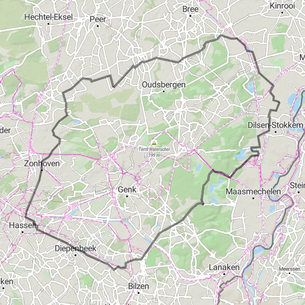 Map miniature of "Limburg Road Challenge" cycling inspiration in Prov. Limburg (BE), Belgium. Generated by Tarmacs.app cycling route planner