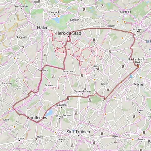 Map miniature of "Countryside Serenity and Castle Exploration" cycling inspiration in Prov. Limburg (BE), Belgium. Generated by Tarmacs.app cycling route planner