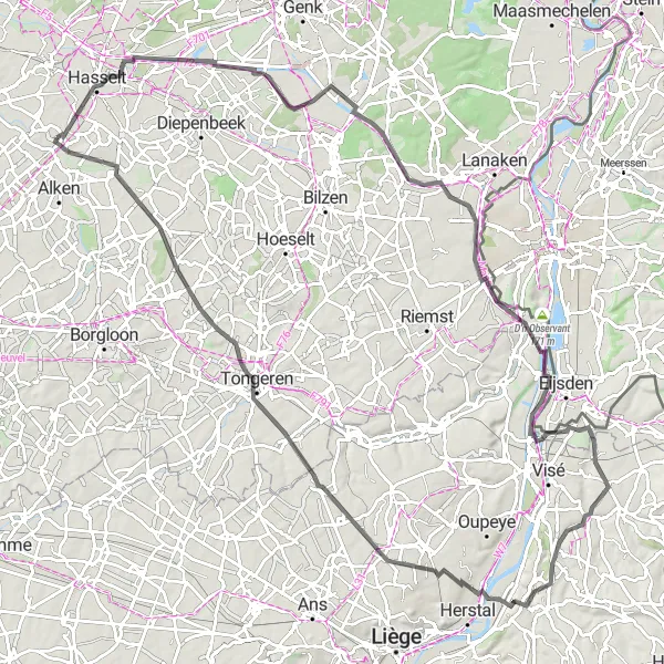 Map miniature of "Limburg's Legendary Challenge" cycling inspiration in Prov. Limburg (BE), Belgium. Generated by Tarmacs.app cycling route planner