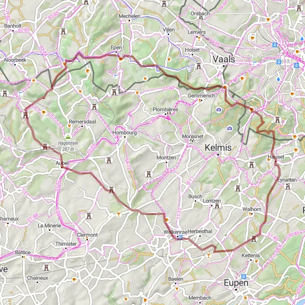 Miniature de la carte de l'inspiration cycliste "Sentiers des Ardennes" dans la Prov. Limburg (BE), Belgium. Générée par le planificateur d'itinéraire cycliste Tarmacs.app