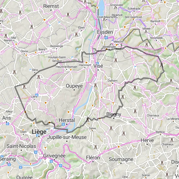 Miniatuurkaart van de fietsinspiratie "Pittoreske Fietsroute door Voeren en Blegny" in Prov. Limburg (BE), Belgium. Gemaakt door de Tarmacs.app fietsrouteplanner