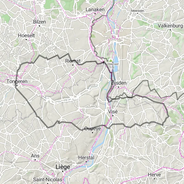 Miniatuurkaart van de fietsinspiratie "Heuvelachtige Fietsroute door Voeren en omgeving" in Prov. Limburg (BE), Belgium. Gemaakt door de Tarmacs.app fietsrouteplanner