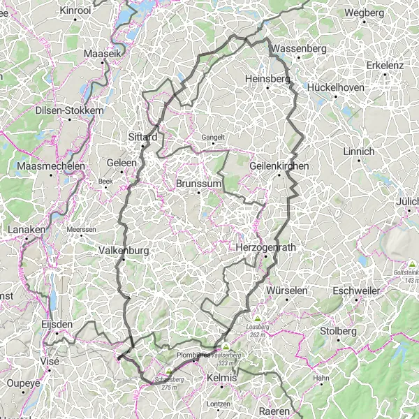 Map miniature of "The Hills of Voeren" cycling inspiration in Prov. Limburg (BE), Belgium. Generated by Tarmacs.app cycling route planner