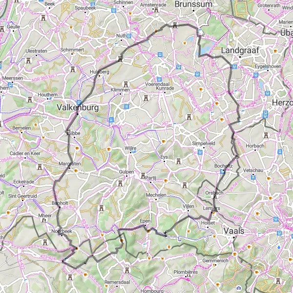 Map miniature of "Hills and Castles" cycling inspiration in Prov. Limburg (BE), Belgium. Generated by Tarmacs.app cycling route planner