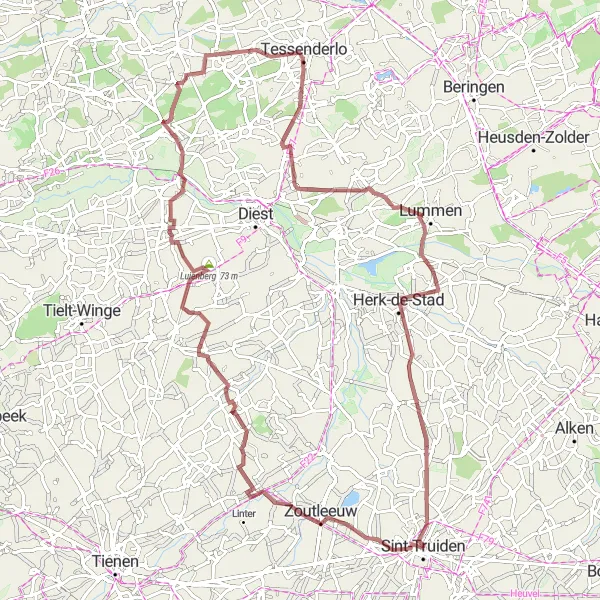 Miniature de la carte de l'inspiration cycliste "Randonnée à travers la nature flamande" dans la Prov. Limburg (BE), Belgium. Générée par le planificateur d'itinéraire cycliste Tarmacs.app