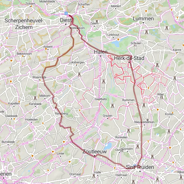 Map miniature of "From Sint-Truiden to Zelk" cycling inspiration in Prov. Limburg (BE), Belgium. Generated by Tarmacs.app cycling route planner