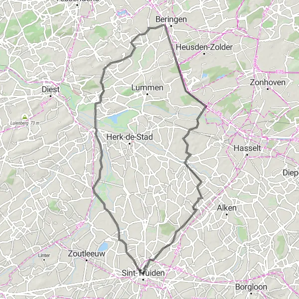 Miniatuurkaart van de fietsinspiratie "Natuur en Erfgoed in Limburg" in Prov. Limburg (BE), Belgium. Gemaakt door de Tarmacs.app fietsrouteplanner