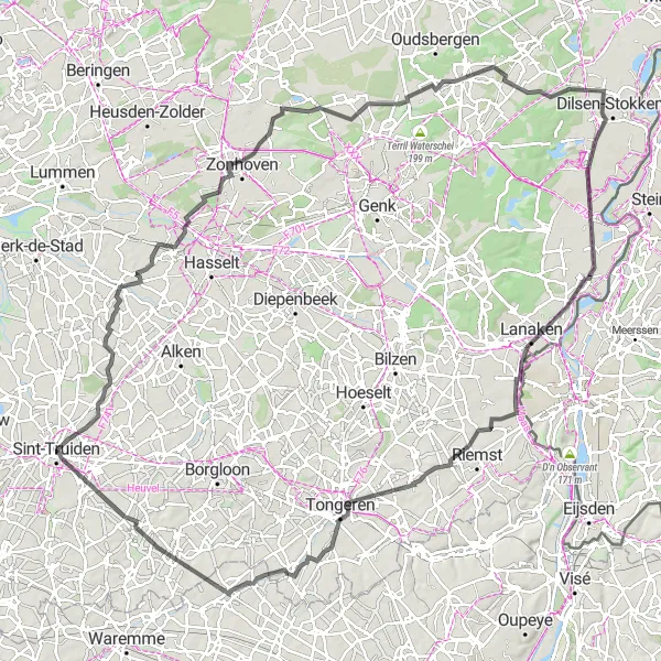 Map miniature of "Limburg Challenge" cycling inspiration in Prov. Limburg (BE), Belgium. Generated by Tarmacs.app cycling route planner