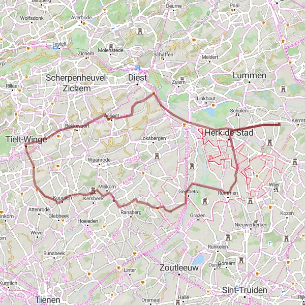 Karten-Miniaturansicht der Radinspiration "Gravel-Tour zum Donk und Luienberg" in Prov. Limburg (BE), Belgium. Erstellt vom Tarmacs.app-Routenplaner für Radtouren