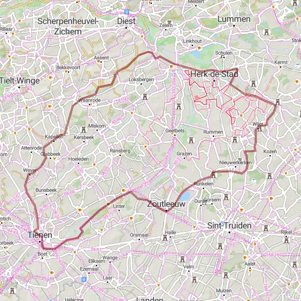 Miniatuurkaart van de fietsinspiratie "Gravelavontuur door Limburgse landschappen" in Prov. Limburg (BE), Belgium. Gemaakt door de Tarmacs.app fietsrouteplanner