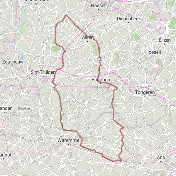Map miniature of "Stevoort Loop" cycling inspiration in Prov. Limburg (BE), Belgium. Generated by Tarmacs.app cycling route planner