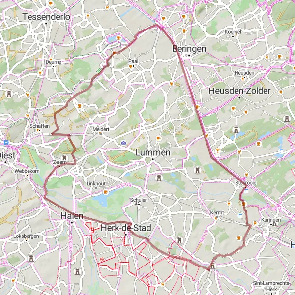 Map miniature of "Scenic Gravel Loop" cycling inspiration in Prov. Limburg (BE), Belgium. Generated by Tarmacs.app cycling route planner