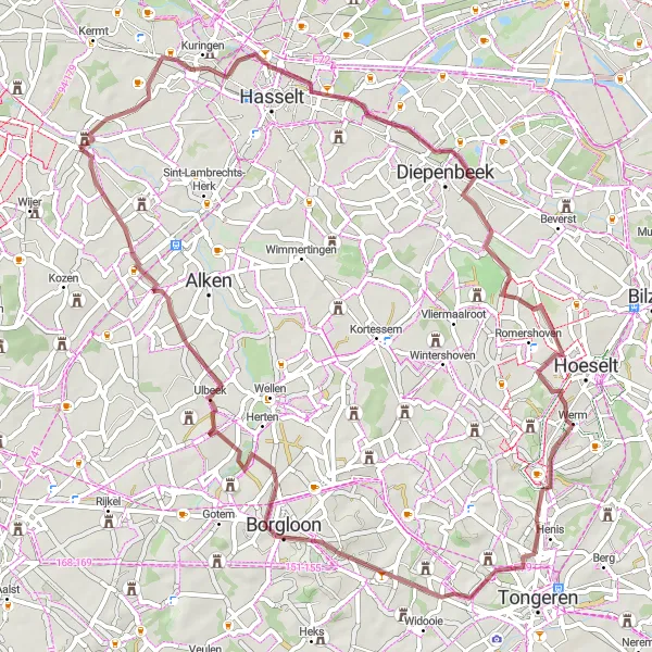 Karten-Miniaturansicht der Radinspiration "Rundtour durch die grüne Landschaft" in Prov. Limburg (BE), Belgium. Erstellt vom Tarmacs.app-Routenplaner für Radtouren