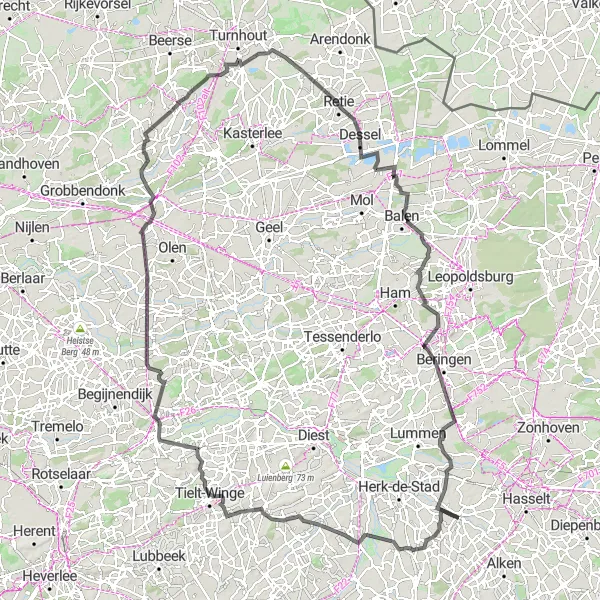 Map miniature of "Limburg Countryside Exploration" cycling inspiration in Prov. Limburg (BE), Belgium. Generated by Tarmacs.app cycling route planner