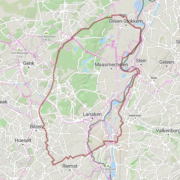 Miniatuurkaart van de fietsinspiratie "Historische gravelroute naar Niel-bij-As" in Prov. Limburg (BE), Belgium. Gemaakt door de Tarmacs.app fietsrouteplanner