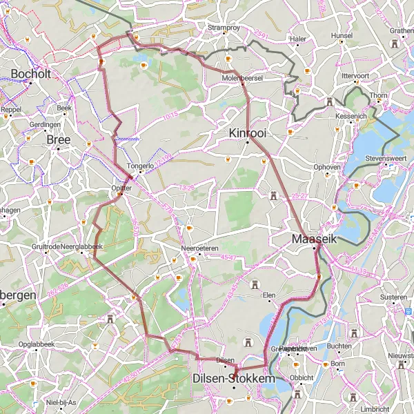 Miniatuurkaart van de fietsinspiratie "Gravelroute naar Maaseik" in Prov. Limburg (BE), Belgium. Gemaakt door de Tarmacs.app fietsrouteplanner