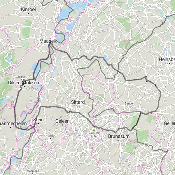 Map miniature of "Susteren to Lanklaar Cycling Route" cycling inspiration in Prov. Limburg (BE), Belgium. Generated by Tarmacs.app cycling route planner