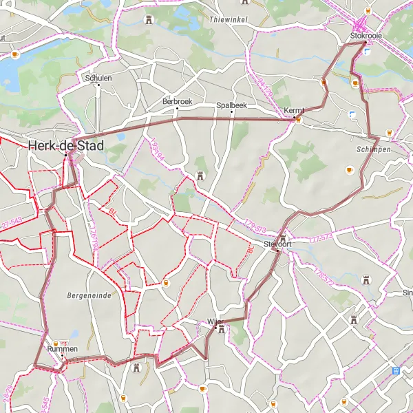 Karten-Miniaturansicht der Radinspiration "Schotterabenteuer um Stevoort" in Prov. Limburg (BE), Belgium. Erstellt vom Tarmacs.app-Routenplaner für Radtouren