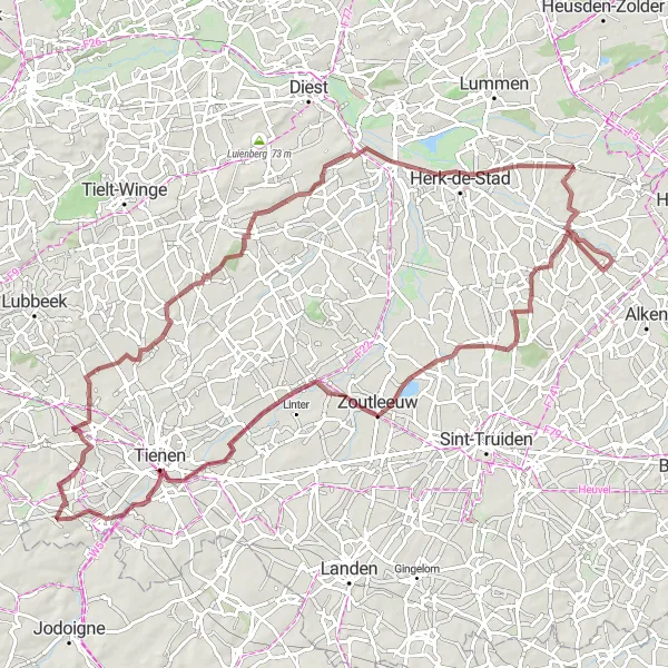 Map miniature of "The Gravel Adventure" cycling inspiration in Prov. Limburg (BE), Belgium. Generated by Tarmacs.app cycling route planner