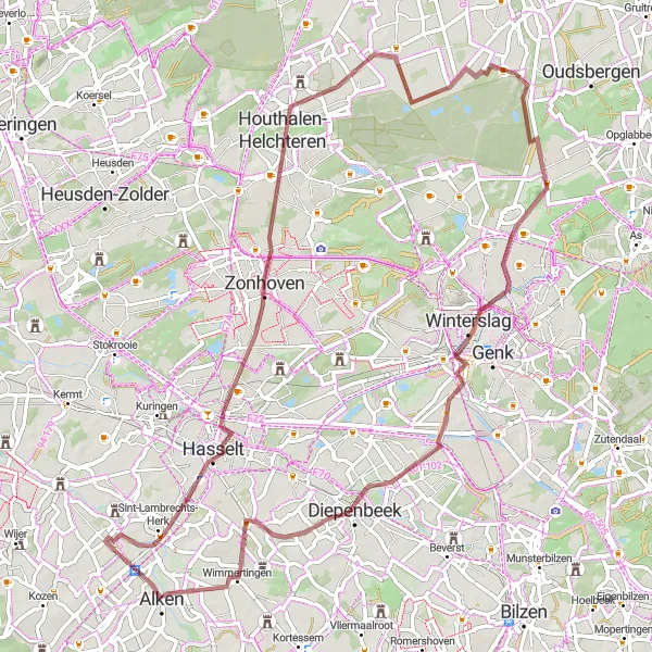 Map miniature of "The Industrial Heritage Trail" cycling inspiration in Prov. Limburg (BE), Belgium. Generated by Tarmacs.app cycling route planner