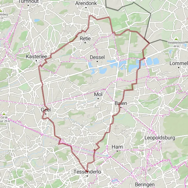 Miniatuurkaart van de fietsinspiratie "Gravelroute rond Tessenderlo" in Prov. Limburg (BE), Belgium. Gemaakt door de Tarmacs.app fietsrouteplanner