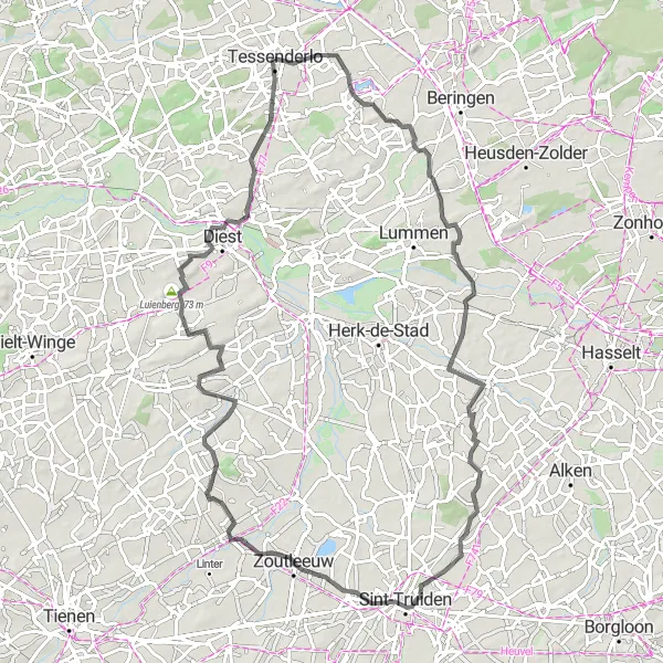 Miniatuurkaart van de fietsinspiratie "Avontuurlijke fietsroute door Zoutleeuw en Ransberg" in Prov. Limburg (BE), Belgium. Gemaakt door de Tarmacs.app fietsrouteplanner