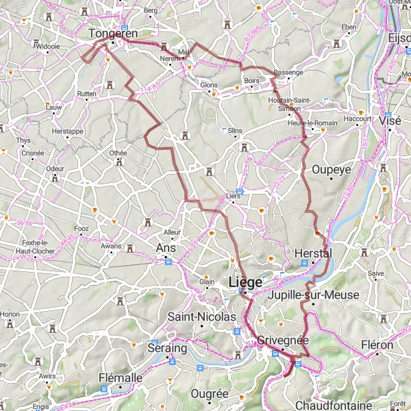 Map miniature of "Untamed Gravel Trails" cycling inspiration in Prov. Limburg (BE), Belgium. Generated by Tarmacs.app cycling route planner