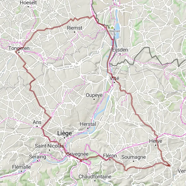 Map miniature of "The Gravel Adventure" cycling inspiration in Prov. Limburg (BE), Belgium. Generated by Tarmacs.app cycling route planner