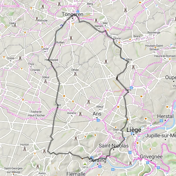 Map miniature of "The Hilly Loop" cycling inspiration in Prov. Limburg (BE), Belgium. Generated by Tarmacs.app cycling route planner