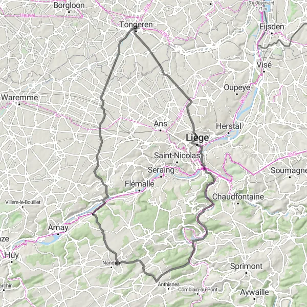 Karten-Miniaturansicht der Radinspiration "Herausfordernde Tour nach Awirs" in Prov. Limburg (BE), Belgium. Erstellt vom Tarmacs.app-Routenplaner für Radtouren