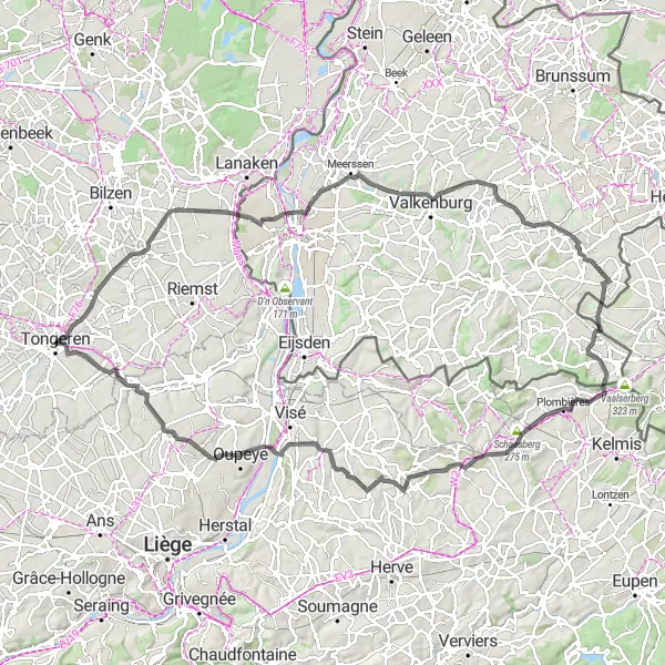 Map miniature of "The Tongeren Loop" cycling inspiration in Prov. Limburg (BE), Belgium. Generated by Tarmacs.app cycling route planner