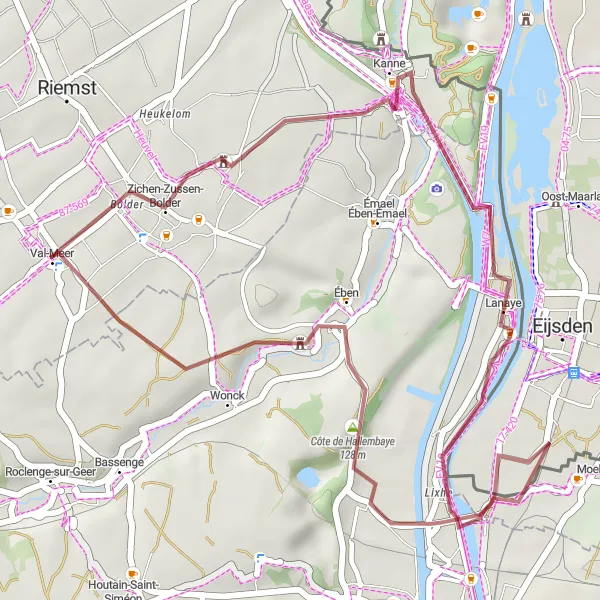 Map miniature of "Scenic Gravel Ride near Val-Meer" cycling inspiration in Prov. Limburg (BE), Belgium. Generated by Tarmacs.app cycling route planner
