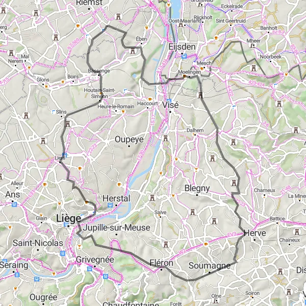 Miniature de la carte de l'inspiration cycliste "Parcours montagneux autour de Val-Meer" dans la Prov. Limburg (BE), Belgium. Générée par le planificateur d'itinéraire cycliste Tarmacs.app